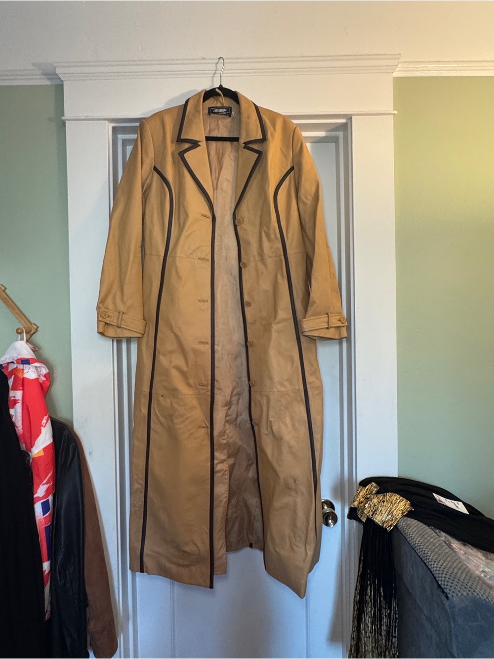 Vintage Tan Trench Coat with Dark Brown Piping